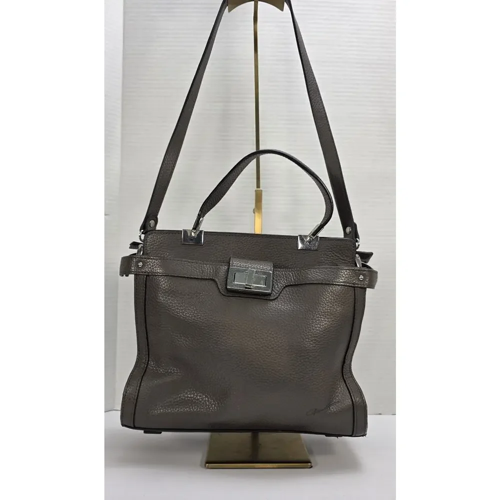 Gerard Henon Gray Leather‎ Handbag Satchel Shoulder Bag